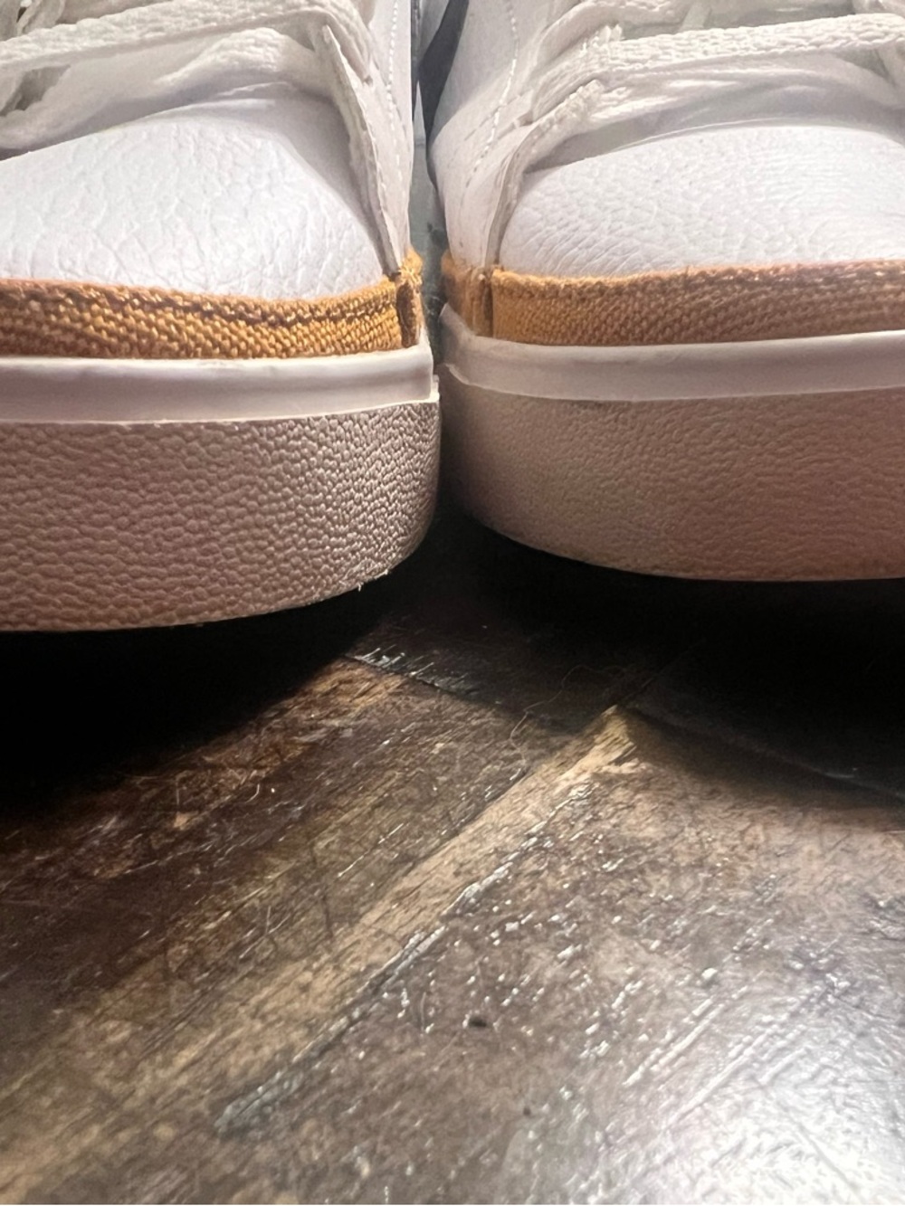 Nike White Leather Sneakers with Black Swoosh and Gum-Trim Sole - Picture 5 of 7